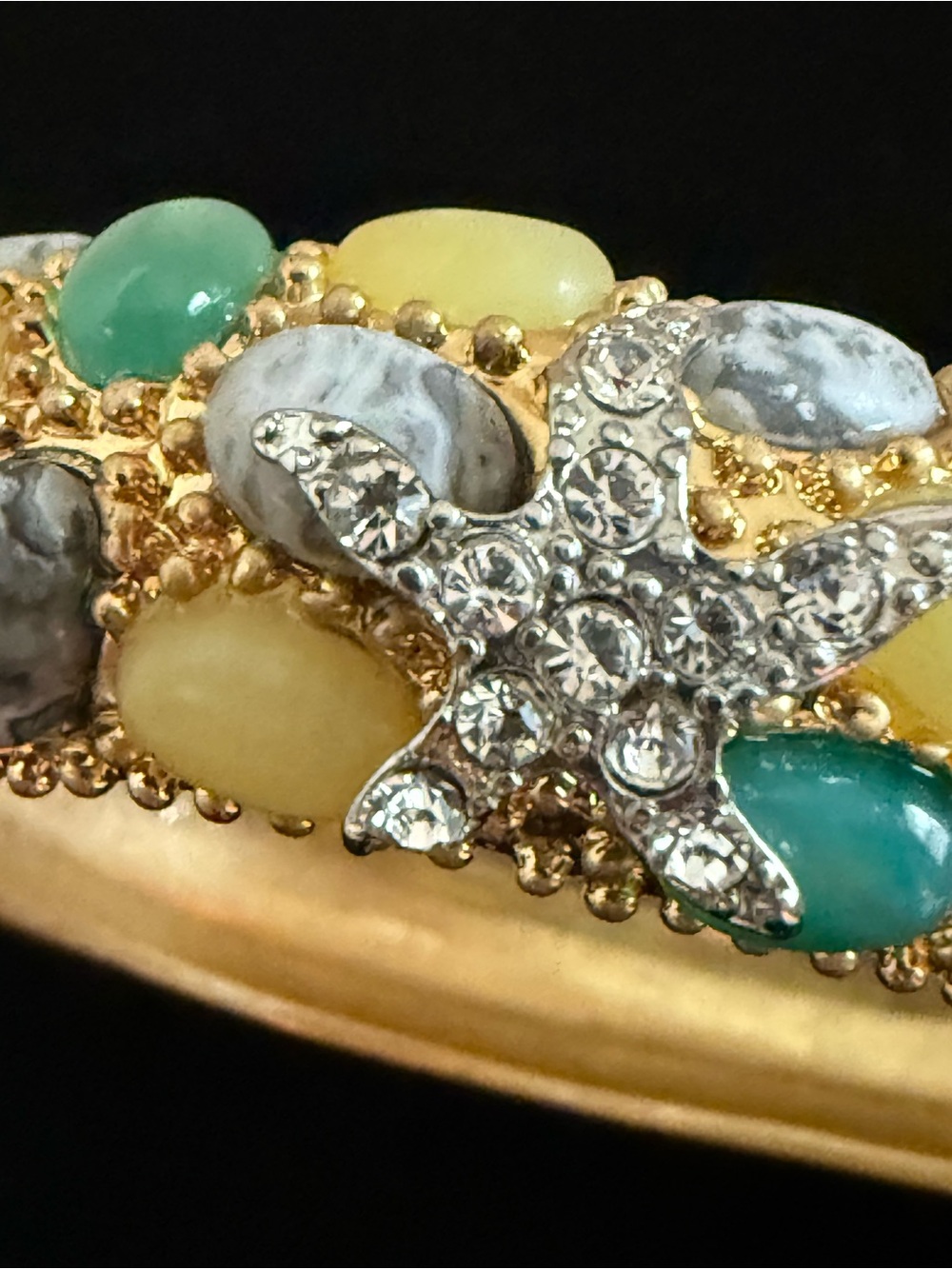 CAbi Gold-tone Bracelet Collectible with Green, Cream, and Gray Cabochons #2129 - Picture 4 of 11